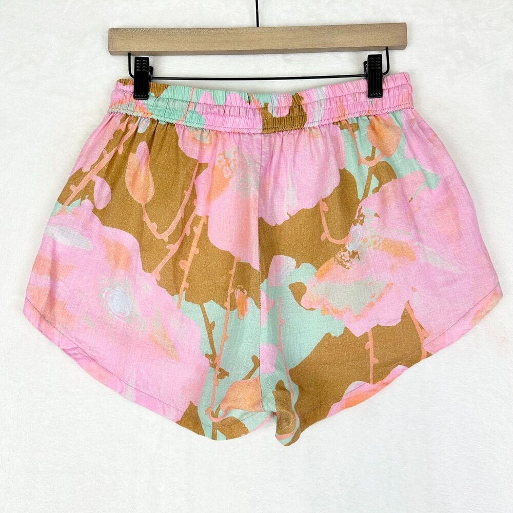 Lanhtropy Linen Elastic Shorts Aquarela Size Medium Drawstring Pockets High Rise - Picture 3 of 6
